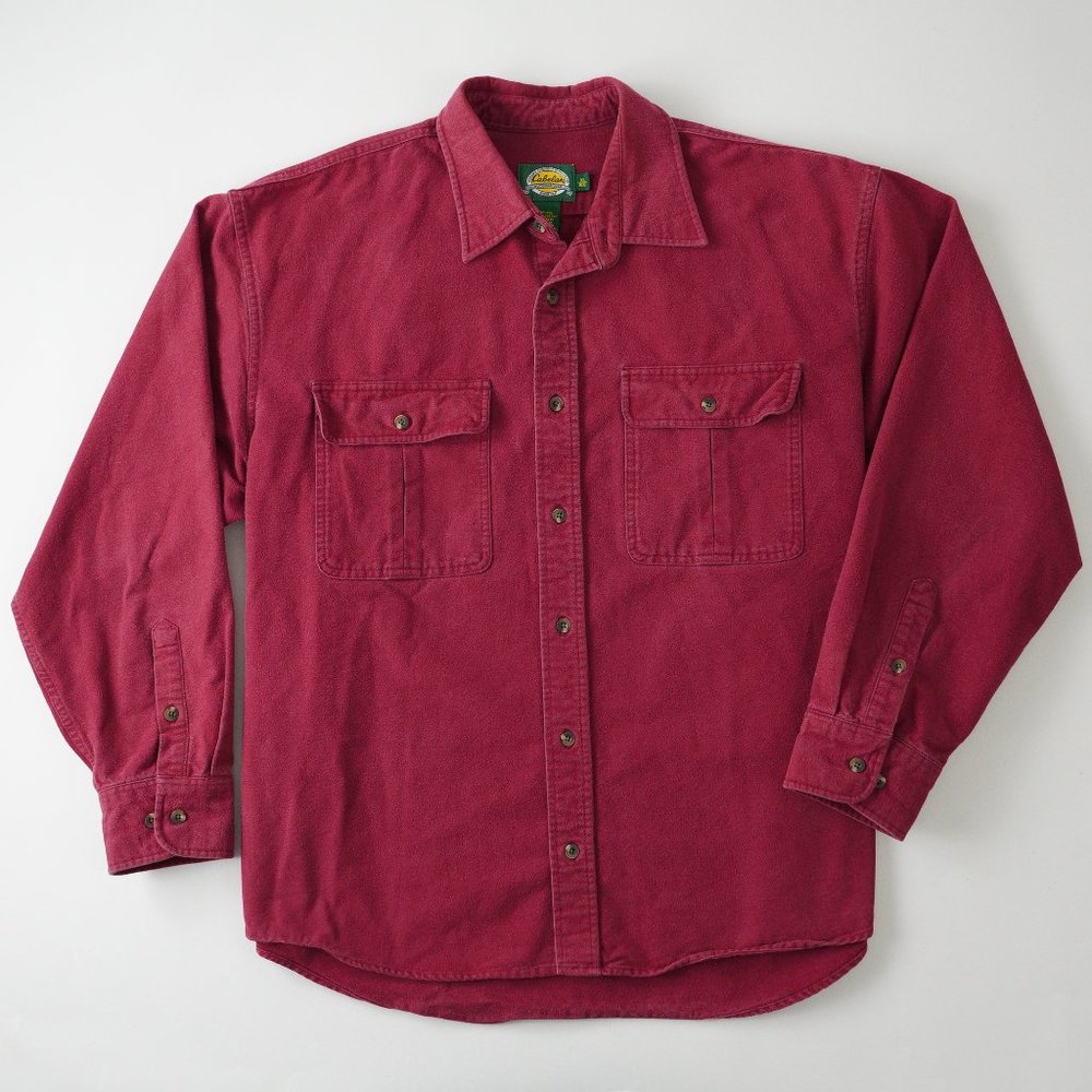 Cabela's Chamois Cloth Shirt Heavyweight Button Up Outdoor Red Mens Size XL